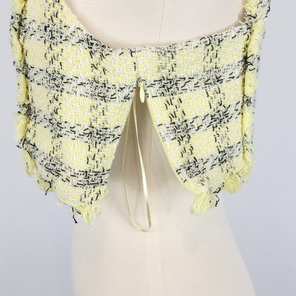 Y2K Zara Womens Crop Top Size L Yellow Black Plaid Frayed Preppy Popstar Bratz - Picture 8 of 14